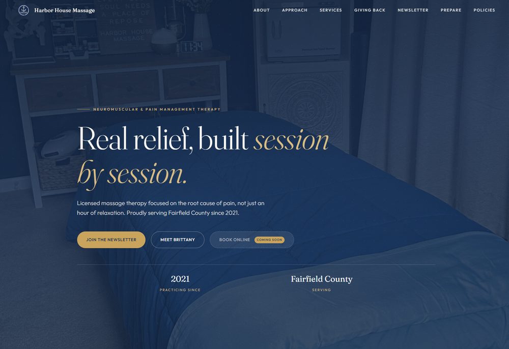 Harbor House Massage website homepage