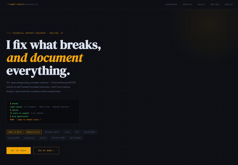Roger Castro personal portfolio website homepage